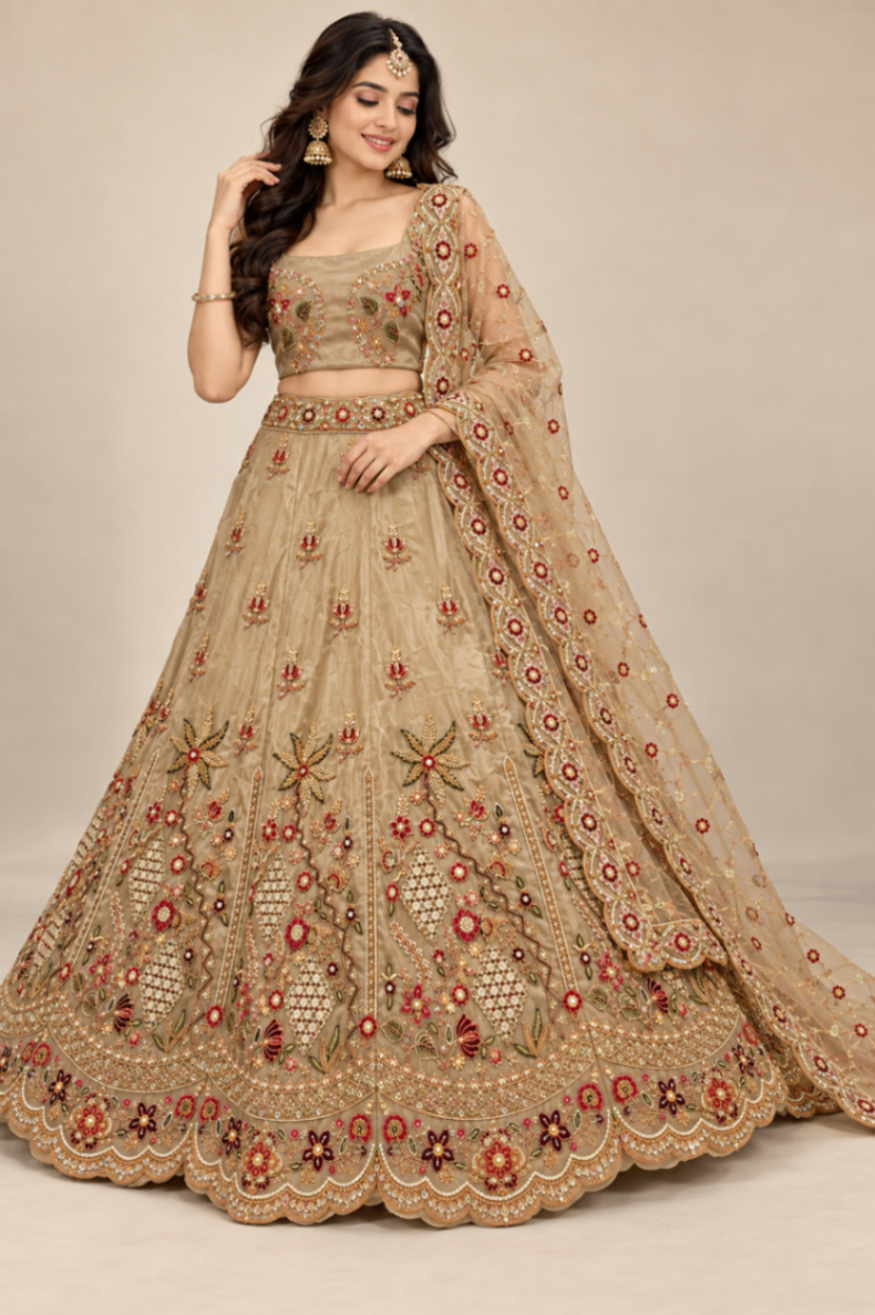 Heavy Beads Work Bridal Lehenga